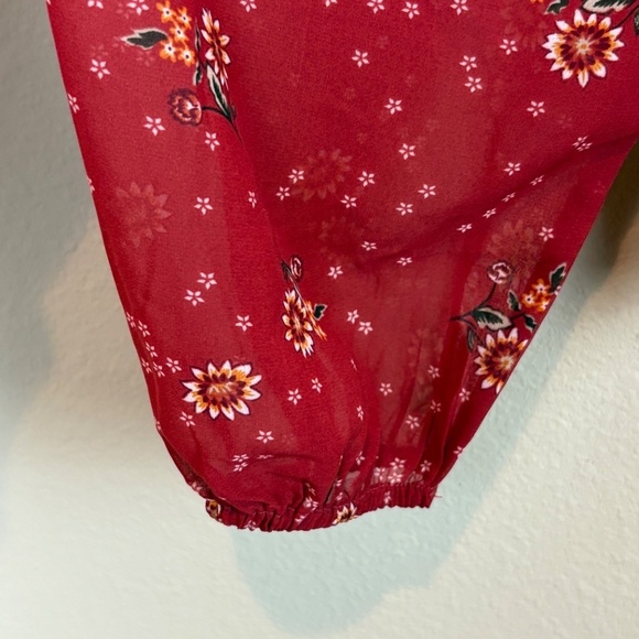 Loft Outlet Rust Floral Wide Neckline Sheer Long Sleeve Peasant Blouse; Size M - Picture 3 of 7
